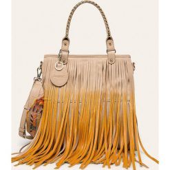 Desigual - Torebka. Brązowe torby damskie na zakupy Desigual, w paski, z bawełny, na ramię, bez dodatków. Za 399,90 zł.