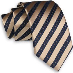 Beżowo-Granatowy Elegancki Męski Krawat -ALTIES- 7 cm, Klasyczny, w Grube Paski KRALTS0373. Niebieskie krawaty męskie Alties, w paski, z tkaniny, eleganckie. Za 40,00 zł.