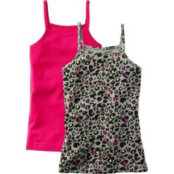 Bluzki dziewczęce bawełniane: Top (2 szt.) bonprix leo + ciemnoróżowy