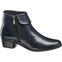 Botki damskie 5th Avenue granatowe. Niebieskie botki damskie 5th Avenue, ze skóry, bez obcasa, na obcasie, na zamek. Za 199,90 zł.