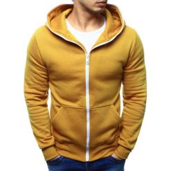 Bluzy męskie: Bluza męska rozpinana z kapturem kamelowa (bx2081)
