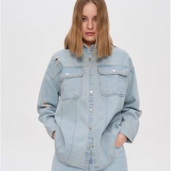 Jeansowa koszula oversize - Niebieski. Niebieskie koszule damskie House, s, bez wzorów, z jeansu, bez kołnierzyka, bez rękawów. Za 119,99 zł.