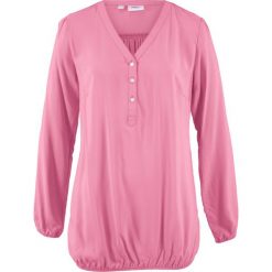 Bluzka z dekoltem "henley", długi rękaw bonprix malinowy. Czerwone bluzki longsleeves bonprix, z kołnierzem typu henley. Za 37,99 zł.