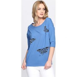 Niebieska Bluzka Be Kind. Szare bluzki nietoperze marki TOMMY HILFIGER, m, z nadrukiem, z bawełny, casualowe, z okrągłym kołnierzem. Za 39,99 zł.