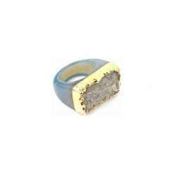 InspiRING Agat Szaroniebieski 1/4 złoto rozmiar 16. Niebieskie pierścionki damskie Brazi druse jewelry, z agatem, złote. Za 320,00 zł.