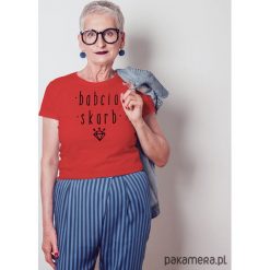 Babcia skarb dopasowana koszulka. Czerwone bralety Pakamera, m, z nadrukiem, z bawełny. Za 85,00 zł.