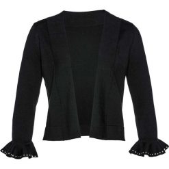Sweter bez zapięcia bonprix czarno-srebrny. Czarne swetry damskie bonprix, bez wzorów, bez rękawów, bez kaptura. Za 74,99 zł.