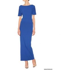 Suknia niebieska YY300030_RAL5005. Niebieskie sukienki damskie Pakamera, bez wzorów, eleganckie, bez kołnierzyka, z długim rękawem, długie, maxi, dopasowane. Za 445,00 zł.