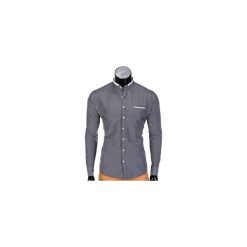KOSZULA MĘSKA ELEGANCKA Z DŁUGIM RĘKAWEM K389 - CZARNA. Czarne koszule męskie na spinki Ombre Clothing, m, z materiału, z kontrastowym kołnierzykiem, z długim rękawem. Za 49,00 zł.