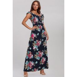 Granatowa Sukienka Caustic. Niebieskie sukienki damskie Renee, na co dzień, xl, bez wzorów, z koronki, eleganckie, z falbankami, bez rękawów, maxi. Za 109,99 zł.