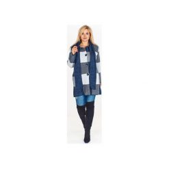 Długi sweter w kratę z ozdobnym szalem. Niebieskie swetry damskie Bird, xl, bez wzorów, z długim rękawem, długie, bez kaptura. Za 387,00 zł.
