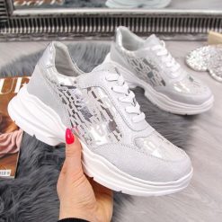 Buty sportowe skórzane na grubej podeszwie szare S.Barski. Szare buty sportowe damskie S.barski, bez wzorów, sportowe. Za 139,99 zł.