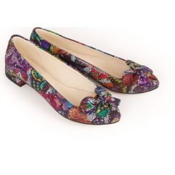 Kolorowe balerinki z kokardą - skóra naturalna - model 048 - kolor motyl. Baleriny damskie Zapato, bez wzorów, ze skóry, bez obcasa. Za 299,00 zł.