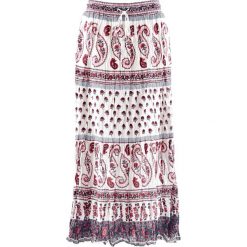Długa spódnica bonprix biały z nadrukiem. Białe spódniczki damskie bonprix, w paski, z bawełny, długie, maxi. Za 79,99 zł.