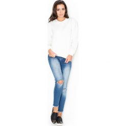 Ecru Klasyczna Nierozpinana Bluza z Półokrągłym Dekoltem. Szare podkoszulki damskie Molly.pl, xl, bez wzorów, z bawełny, bez rękawów, długie, bez kaptura. Za 95,90 zł.