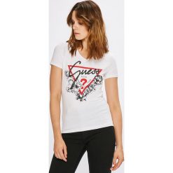 Guess Jeans - Top. Szare topy damskie Guess Jeans, l, z aplikacjami, z bawełny. Za 139,90 zł.