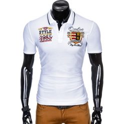 KOSZULKA MĘSKA POLO Z NADRUKIEM S907 - BIAŁA. Białe koszulki polo Ombre Clothing, m, z nadrukiem. Za 59,00 zł.