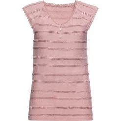 Shirt z falbankami i zamkiem bonprix różowobrązowy. Różowe koszulki damskie bonprix, bez wzorów, z koronki, z falbankami. Za 84,99 zł.