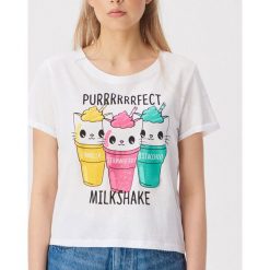T-shirt Purrrfect milkshake - Biały. Białe t-shirty damskie Sinsay, xl, bez wzorów, bez kołnierzyka. W wyprzedaży za 7,99 zł.