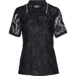 Shirt polo z koronki bonprix czarno-biały. Czarne koszulki damskie bonprix, w koronkowe wzory, z koronki, polo, bez rękawów. Za 99,99 zł.