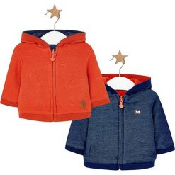 Dwustronna bluza w kolorze niebiesko-pomarańczowym. Pomarańczowe bluzy niemowlęce Mayoral, bez wzorów, bez rękawów, bez kaptura. W wyprzedaży za 84,95 zł.