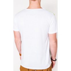 T-shirt męski z nadrukiem S1094 - limonkowy/khaki. Brązowe t-shirty męskie Ombre Clothing, s, z nadrukiem, z bawełny, bez kołnierzyka. Za 13,99 zł.