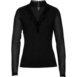 Shirt z koronką bonprix czarny. Czarne koszulki damskie bonprix, w koronkowe wzory, z koronki, eleganckie, bez kołnierzyka, bez rękawów. Za 79,99 zł.