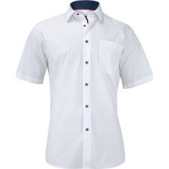 Elegancka, Męska Koszula Wizytowa, Krótki Rękaw, Kolorowe Dodatki, Biała KSKWJRL0031. Białe koszule męskie Jurel, m, w kolorowe wzory, z bawełny, eleganckie. Za 99,00 zł.
