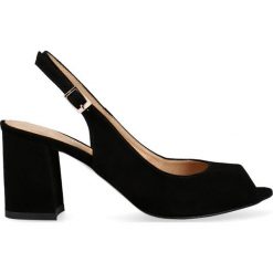 Czółenka peep toe czarne. Czarne czółenka damskie Arturo Vicci, bez wzorów, z otwartym noskiem, bez obcasa. Za 279,00 zł.