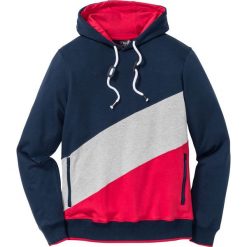 Bluzy męskie: Bluza z kapturem Regular Fit bonprix ciemnoniebiesko-jasnoszary melanż - czerwony