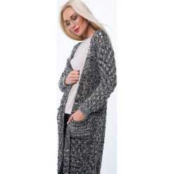 Kardigan ażurowy czarno-khaki MP32205. Brązowe swetry damskie Fasardi, s, bez wzorów, bez rękawów, bez kaptura. Za 79,20 zł.