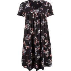 Sukienka z dżerseju, krótki rękaw bonprix czarny w kwiaty. Czarne sukienki damskie bonprix, w kwiaty, z dżerseju, bez kołnierzyka, z krótkim rękawem, krótkie, mini. Za 54,99 zł.