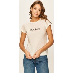 Pepe Jeans - T-shirt Daisy. Niebieskie bluzki damskie Pepe Jeans, s, z nadrukiem, z bawełny, z okrągłym kołnierzem. W wyprzedaży za 129,90 zł.