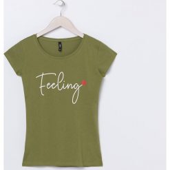 Koszulka damska - Khaki. Brązowe koszulki damskie Sinsay, s, bez wzorów, bez kołnierzyka, bez rękawów. Za 9,99 zł.