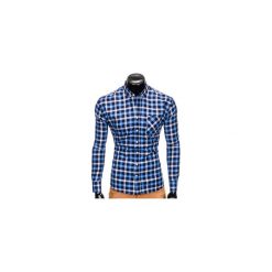 KOSZULA MĘSKA W KRATĘ Z DŁUGIM RĘKAWEM K397 - GRANATOWY/NIEBIESKI. Niebieskie koszule męskie na spinki marki Ombre Clothing, xl, z długim rękawem. Za 69,00 zł.