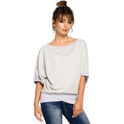 Oversizowa Jasnoszara Bluza ze Ściągaczem na Zakładkę. Szare bluzki damskie marki Molly.pl, s, bez wzorów, z jeansu, bez rękawów, bez kaptura. Za 108,90 zł.