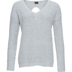 Sweter z wycięciem bonprix szary. Szare swetry damskie bonprix, bez wzorów, bez rękawów, bez kaptura. Za 99,99 zł.