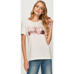 Dkny - T-shirt. Białe bluzki damskie DKNY, s, z nadrukiem, z bawełny, casualowe, z okrągłym kołnierzem, z krótkim rękawem. W wyprzedaży za 179,90 zł.