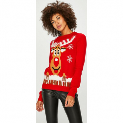 Vero Moda - Sweter. Czerwone swetry klasyczne damskie Vero Moda, l, z nylonu, z okrągłym kołnierzem. Za 89,90 zł.