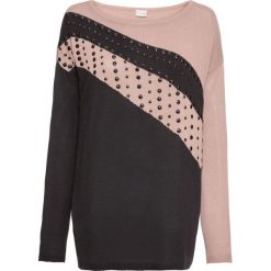 Sweter oversize z aplikacją bonprix czarno-różowy. Czarne swetry damskie bonprix, z aplikacjami, bez rękawów, bez kaptura. Za 99,99 zł.