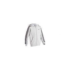 Bluza chłopięca szara z kapturem, z 3 paskami i z logo adidas na piersi. Szare bluzy chłopięce Adidas, w paski, z bawełny, sportowe, bez rękawów, z kapturem. Za 199,99 zł.