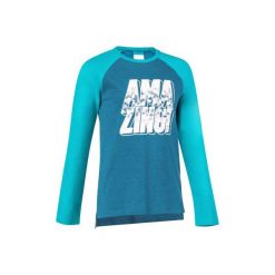 Koszulka z długim rękawem Gym. Niebieskie bluzki dziewczęce DOMYOS, z bawełny, z długim rękawem. W wyprzedaży za 12,99 zł.