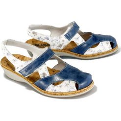 SUAVE 720144-5 cobalt, sandały damskie. Niebieskie koturny damskie Suave, bez wzorów, ze skóry, bez obcasa, na koturnie, bez zapięcia. Za 299,90 zł.