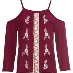 Bluzka z haftem bonprix bordowy. Czerwone koszulki damskie bonprix, z haftami, bez kołnierzyka. Za 44,99 zł.