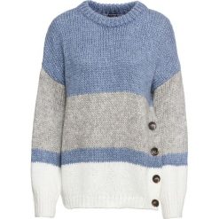 Sweter oversize w paski z guzikami bonprix matowy niebieski melanż - jasnoszary melanż - biały. Niebieskie swetry damskie bonprix, w paski, bez rękawów, bez kaptura. Za 109,99 zł.