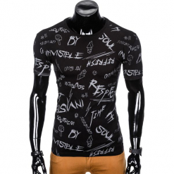 T-SHIRT MĘSKI Z NADRUKIEM S961 - CZARNY. Czarne t-shirty męskie z nadrukiem Ombre Clothing, m. Za 29,00 zł.