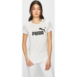 Puma - Top. Białe bluzki damskie Puma, s, z nadrukiem, z bawełny, z okrągłym kołnierzem. W wyprzedaży za 69,90 zł.