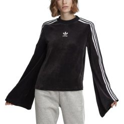 ADIDAS FLARED SLEEVE VELOUR SWEATSHIRT > ED4752. Bluzy damskie Adidas, s, w paski, z bawełny, bez rękawów, długie, bez kaptura. Za 229,00 zł.