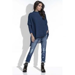 Swetry damskie: Granatowy Sweter Oversize z Golfem