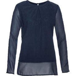 Tunika bonprix ciemnoniebieski. Niebieskie tuniki damskie bonprix, bez wzorów, bez kołnierzyka, z długim rękawem. Za 89,99 zł.